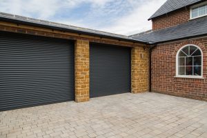 Two black garage doors