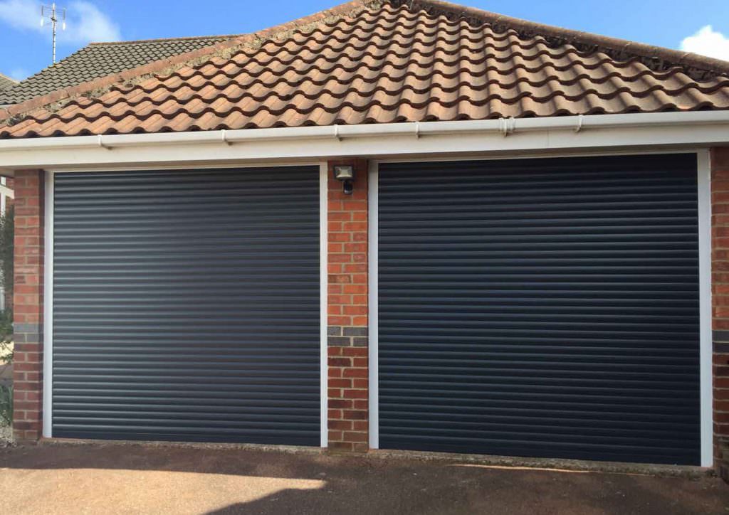 two black roller garage doors